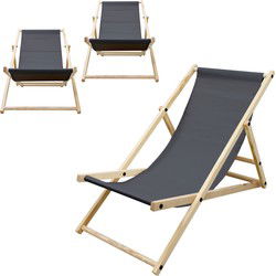 Opklapbare houten ligstoel 3 ligposities tot 120 kg antraciet