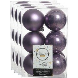 48x stuks kunststof kerstballen heide lila paars 6 cm glans/mat - Kerstbal