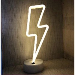 Groenovatie LED Neon Tafellamp "Bliksem", Op Batterijen en USB, 12x10x32cm, Koel Wit
