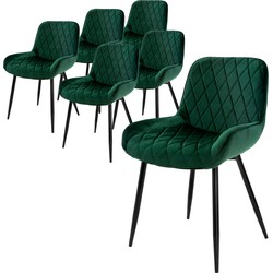 Set van 6 eetkamerstoelen met doorgestikte donkergroene fluwelen hoes en metalen poten incl. montagemateriaal ML-Design