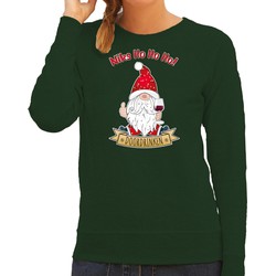 Bellatio Decorations foute kersttrui/sweater dames - Wijn kabouter/gnoom - groen - Doordrinken XS - kerst truien