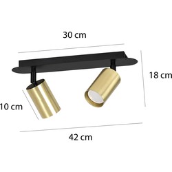 Kokkola 2L zwart en gouden plafondlamp 2x GU10 richtbaar