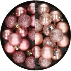 28x stuks kleine kunststof kerstballen oudroze en lichtroze 3 cm - Kerstbal