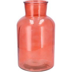 DK Design Bloemenvaas melkbus fles - helder glas koraalroze - D17 x H30 cm - Vazen