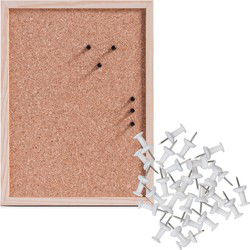 Prikbord incl. 25x punaises - 30 x 40 cm - wit - kurk - Prikborden