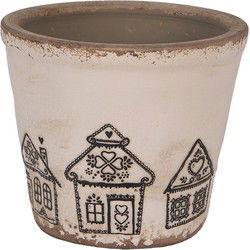 Clayre & Eef Bloempot Ø 12x11 cm Beige Keramiek Gingerbread house