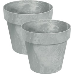 Set van 3x stuks kunststof bloempotten/plantenpotten betonlook 17 cm licht grijs - Plantenpotten