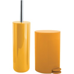 MSV Toiletborstel in houder/pedaalemmer set Moods - kunststof - saffraan geel - Badkameraccessoireset