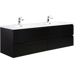 Badplaats Badkamermeubel Set Angela 160cm - Mat Zwart - Badmeubel met Wastafel