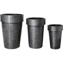 PTMD Lovay Black Brushed Alu Sheet Pot Round SV3