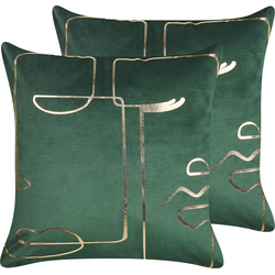 PHILODENDRON  - Sierkussen set van 2 - Groen - 45 x 45 cm - Fluweel