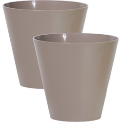 Set van 2x stuks plantenpotten/bloempotten kunststof dia 20cm en hoogte 19 cm taupe/beige - Plantenpotten