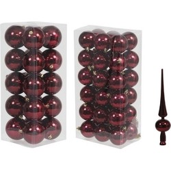 Kerstversiering kunststof kerstballen met piek bordeaux rood 6 en 8 cm pakket van 57x stuks - Kerstbal