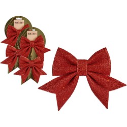 4x stuks kerstboomversieringen kleine ornament strikjes/strikken rode glitters 14 x 12 cm - Kersthangers
