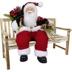 Kerstman beeld - H30 cm - rood - zittend - kerstpop - Kerstman pop