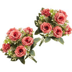 Chaks Rozen kunstbloemen boeket - 2x - roze - H43 cm - Kunstbloemen