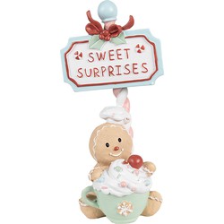 Clayre & Eef Kerstdecoratie Beeld Gingerbread man 25 cm Beige Kunststof