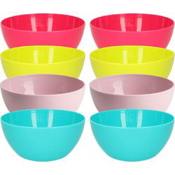 Plasticforte Kommetjes/schaaltjes - 8x stuks - dessert/ontbijt - kunststof - D14 cm - kleurenmix - Kommetjes