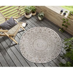 Laagpolig Rond Vloerkleed - Omkeerbaar Binnen en Buitenkleed - Beige / Creme - 200cm rond Ø