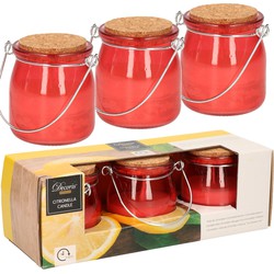 Citronella kaars - 12x - in rood glazen potje - 8 branduren - citrusgeur - geurkaarsen
