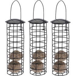 3x stuks metalen vogel voeder huisjes voor pindas/vetbollen zwart D7 x H25 cm - Vogelvoederhuisjes