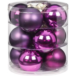 Tube met 12 paarse kerstballen van glas 8 cm glans en mat - Kerstbal