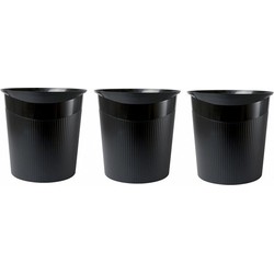 Zwarte kantoor vuilnisbak/prullenbak - 3x - 13 liter - kunststof - Prullenbakken