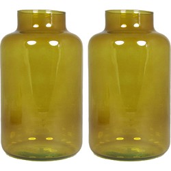 Floran Bloemenvaas Milan - 2x - transparant oker geel glas - D15 x H25 cm - melkbus vaas - Vazen