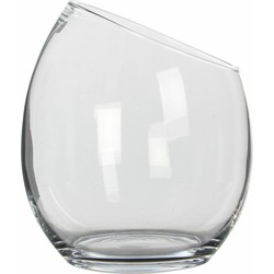 Mica Decorations schuine vaas/schaal - gerecycled glas - transparant - D18 x H20 cm - Vazen