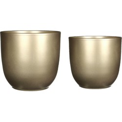 Plantenpot/bloempotten set - 4x stuks - keramiek - goud - D19 en D22 cm - Plantenpotten