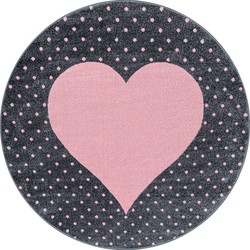 KIDS KINDERKAMER ROND GRIJS / ROZE VLOERKLEED HART