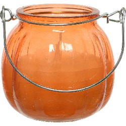 Citronella kaars - glas - oranje - 15 branduren - D8 x H8 cm - geurkaarsen