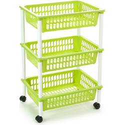 Opberg trolley met wieltjes - groen - kunststof - H62 cm - roltafels/organiser - Opberg trolley