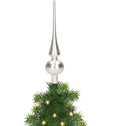 Glazen kerstboom piek/topper zilver mat 26 cm - kerstboompieken