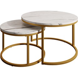 Meubella Salontafel Rica - Wit marmerlook - Goud - Set van 2