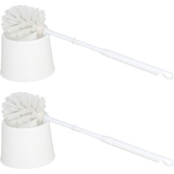2x stuks voordelige wc/toiletborstels en houders wit 33 cm van kunststof - Toiletborstels