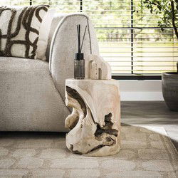 Bijzettafel Rond Brett Teakhout Boomstam White Wash Ø30 cm
