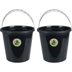 2x Stuks huishoud emmers - 10L - gerecycled kunststof - Zwart - Emmers