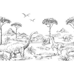 ESTAhome fotobehang dinosaurussen zwart wit - 300 x 279 cm - 159063
