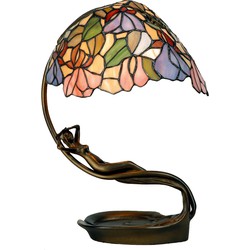 LumiLamp Tiffany Tafellamp  28x20x40 cm  Paars Roze Glas Tiffany Bureaulamp