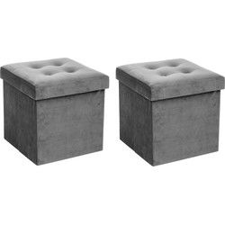Atmosphera Poef/hocker/voetenbankje - 2x - opbergbox - zilvergrijs - PU/MDF - 38 x 38 cm - Poefs