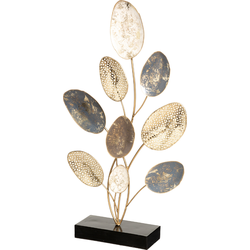 MISOU Ornament - op Voet - Staand - Beeld - 30x53cm - op Standaard - voor Binnen - Vensterbank Decoratie - Goud - Zwart - Bladeren