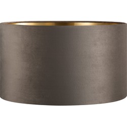 Fluweel - Velvet Lampenkap - Cilinder - Grey + goud - Luxe stijl - ø40 x 22 cm - E27 fitting - voor staande lamp en Pendellamp - voor woonkamer en eetkamer