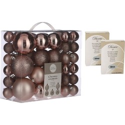 46x stuks kunststof kerstballen roze 4, 6 en 8 cm inclusief kerstbalhaakjes - Kerstbal