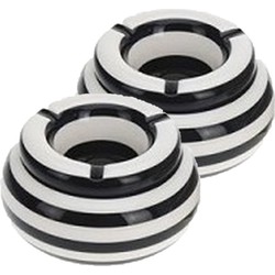 2x stuks gestreepte asbak zwart/wit met opvangbak 11 cm - Asbakken