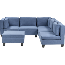 UNSTAD - 5-zitsbank met ottomaan - Blauw - Linkszijdig -  Polyester