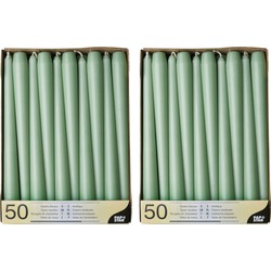 100x stuks dinerkaarsen jade groen 25 cm - Dinerkaarsen