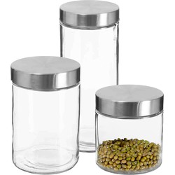 Set van 3x keuken voorraadbussen/potten glas RVS deksel - 3 formaten - Voorraadpot