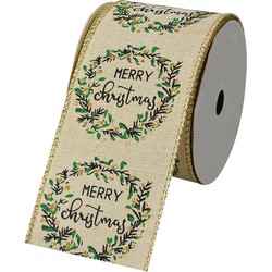 Clayre & Eef Kerstlint 63 mm x 5 m Beige Synthetisch
