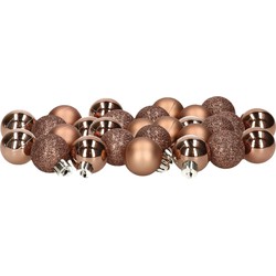 Decoris 28x stuks kleine kunststof kerstballen walnoot bruin 3 cm - Kerstbal